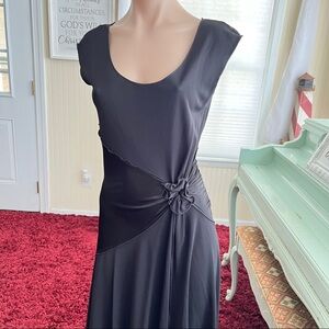 Max Studio Black Sleeveless Midi Dress - Ruched Rosette Detail - Small